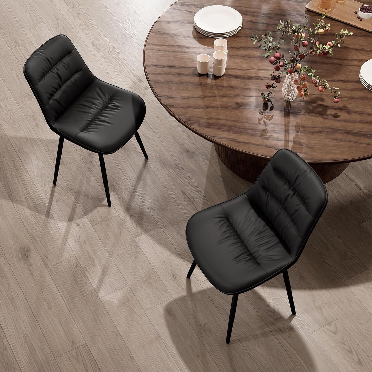 Kidol & Shellder Dining Chairs Set of 2- Mid-Century Armless Chair (Black)