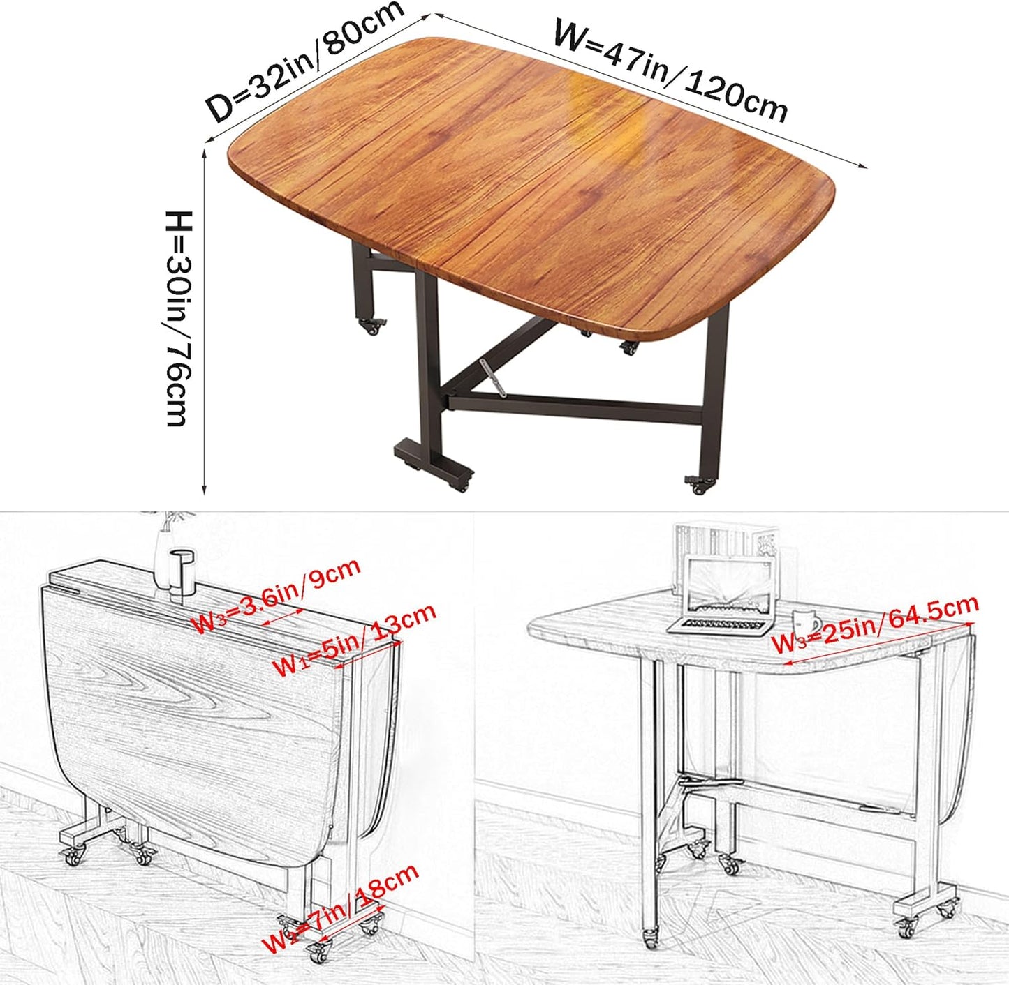 Multifunction Table Drop Leaf Dining Table - 47" (Brown)