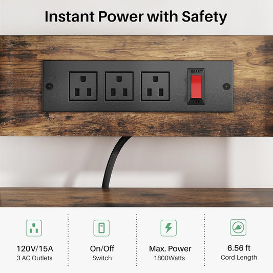 Baker Rack with Power Outlet - Microwave Stand with Storage (Rustic Brown)