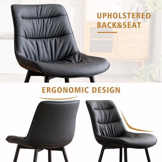 Kidol & Shellder Dining Chairs Set of 2- Mid-Century Armless Chair  (Black)