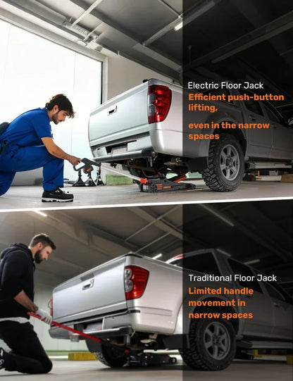 GMax 2-ton electric floor jack is made of low-profile aluminum and steel