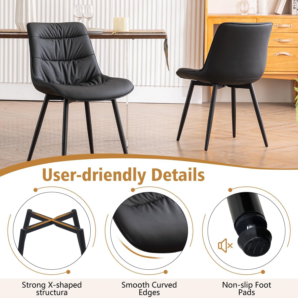 Kidol & Shellder Dining Chairs Set of 2- Mid-Century Armless Chair  (Black)